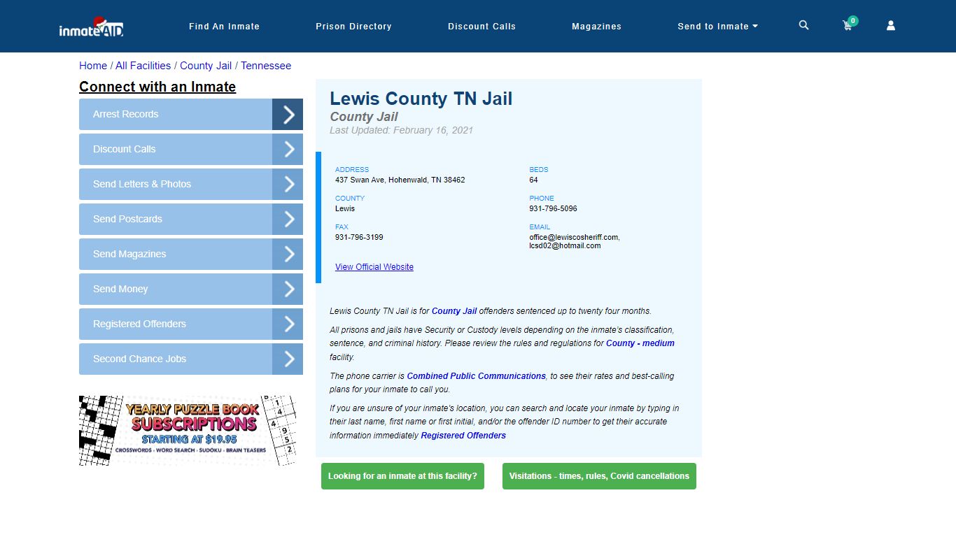 Lewis County TN Jail - Inmate Locator - Hohenwald, TN